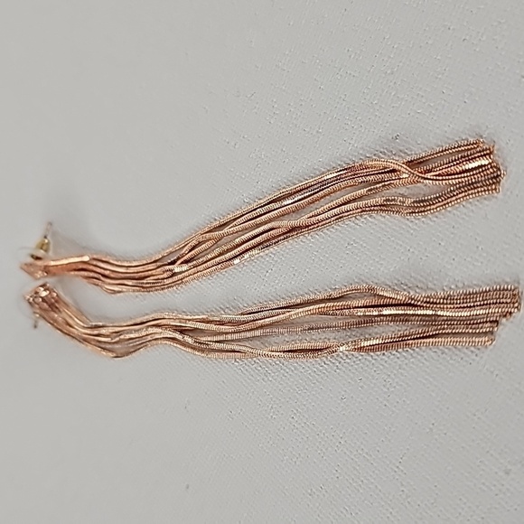 Guess Rose Gold Fringe Dangling Drop Statement Earrings - Picture 6 of 9